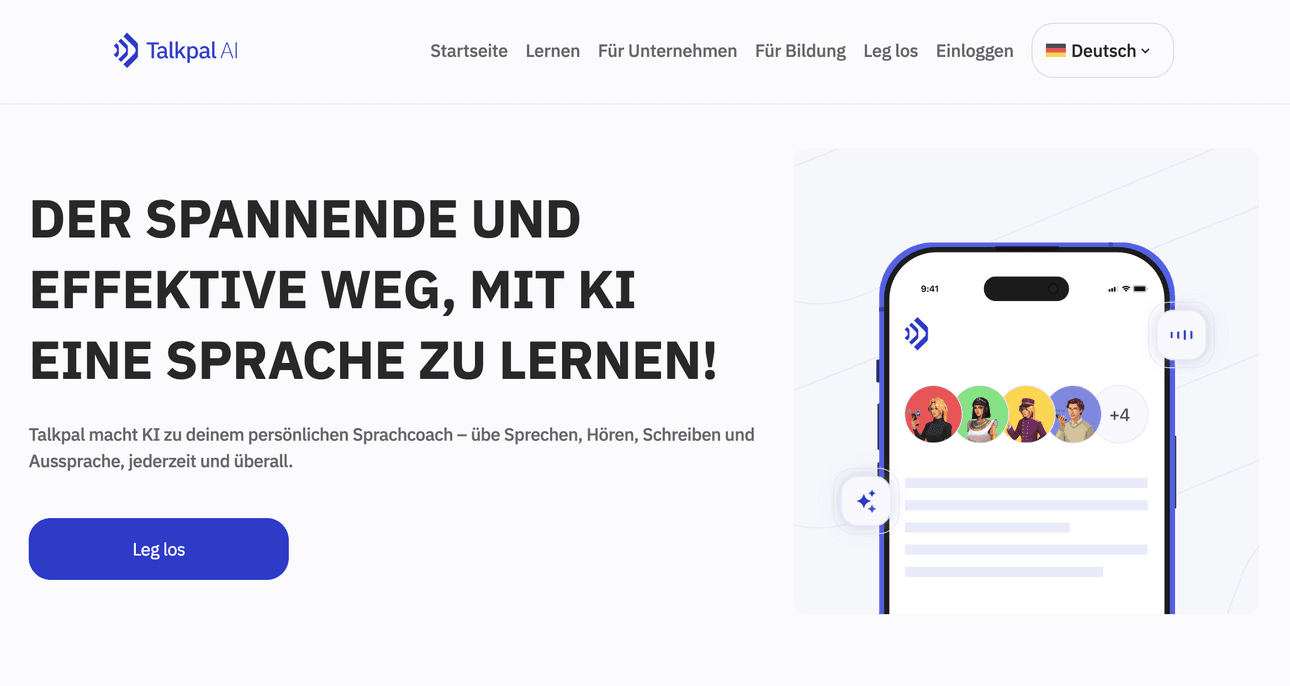 Talkpal App im Screenshot mit Konversationsübung